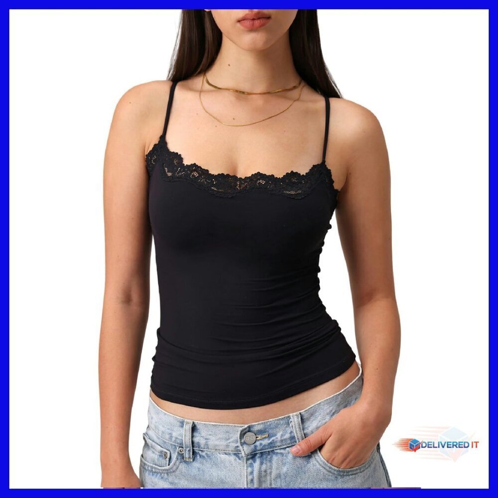 Padded Lace Cami Top Double Lined Spaghetti Strap Sexy Tank